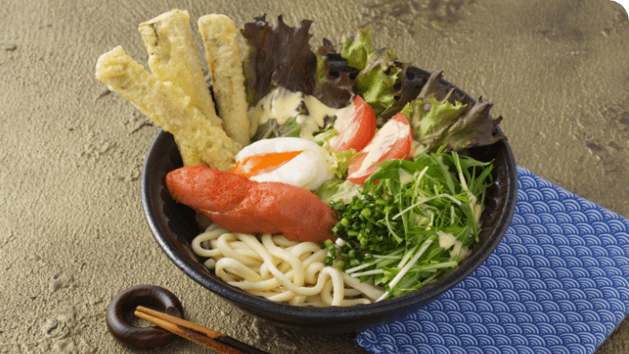 明太ごぼ天ペイザンヌサラダうどん