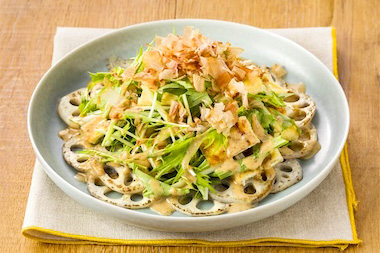 水菜とれんこんと油揚げのサラダ
