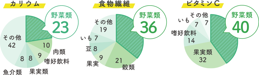 各栄養素の摂取源となる食品グラフ