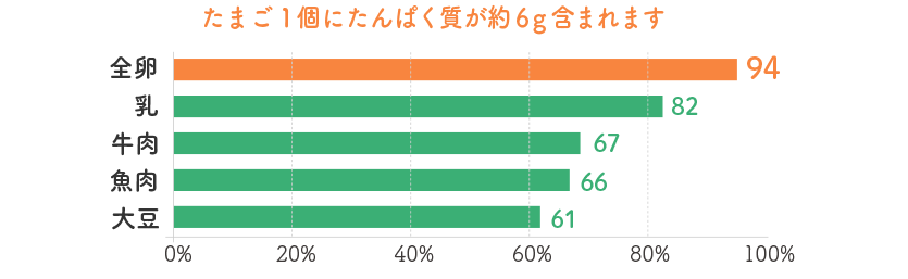 たまご1個にたんぱく質が約6g含まれます