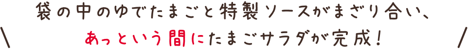 袋の中のゆでたまごと特製ソースがまざり合い、あっという間にたまごサラダが完成！