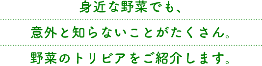 身近な野菜でも、意外と知らないことがたくさん。野菜のトリビアをご紹介します。