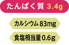 たんぱく質3.4g、カルシウム83mg、食塩相当量0.6g