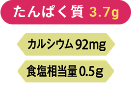 たんぱく質3.7g、カルシウム92mg、食塩相当量0.5g
